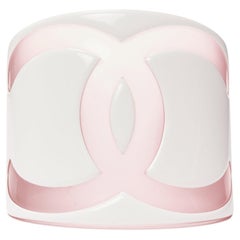 CHANEL Karl Lagerfeld 03P pink white giant CC logo resin bangle bracelet