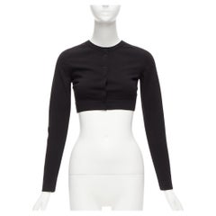 ALAIA black virgin wool blend button front long sleeve cropped cardigan FR36 XS