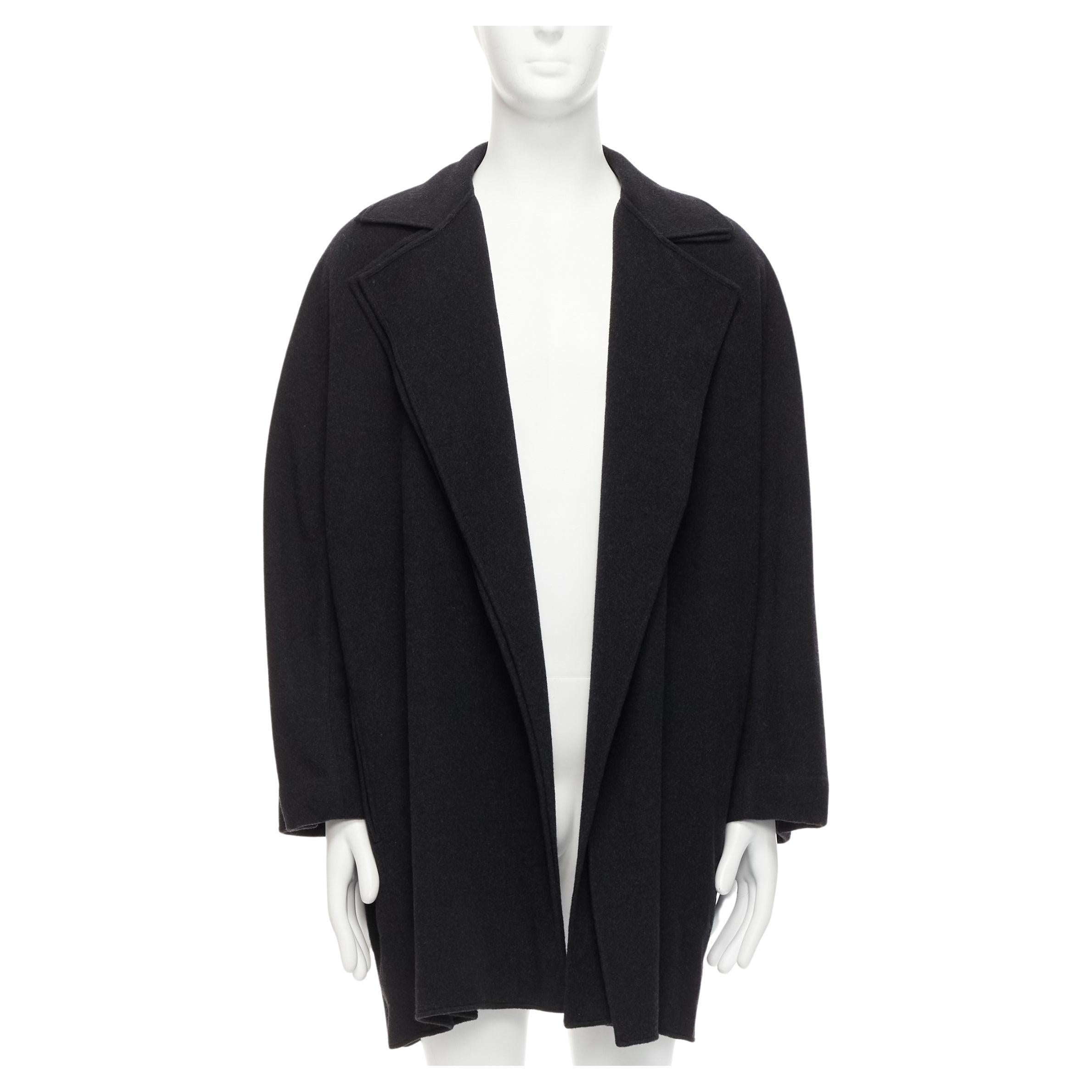 HERMES Vintage dark grey double faced cashmere dual collar belted robe coat EU48 For Sale