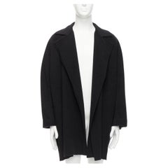 HERMES Vintage dark grey double faced cashmere dual collar belted robe coat EU48
