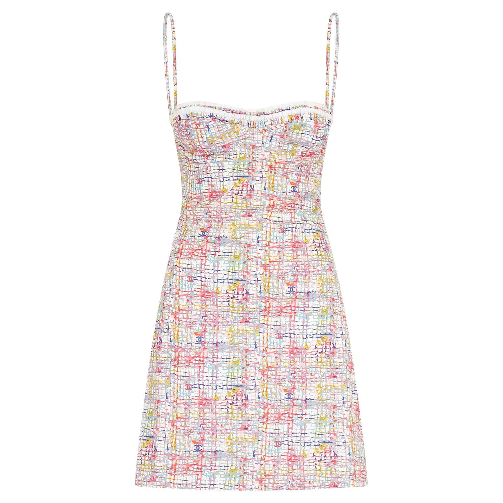 2005 Chanel Cruise Balconette Watercolour Print Dress For Sale