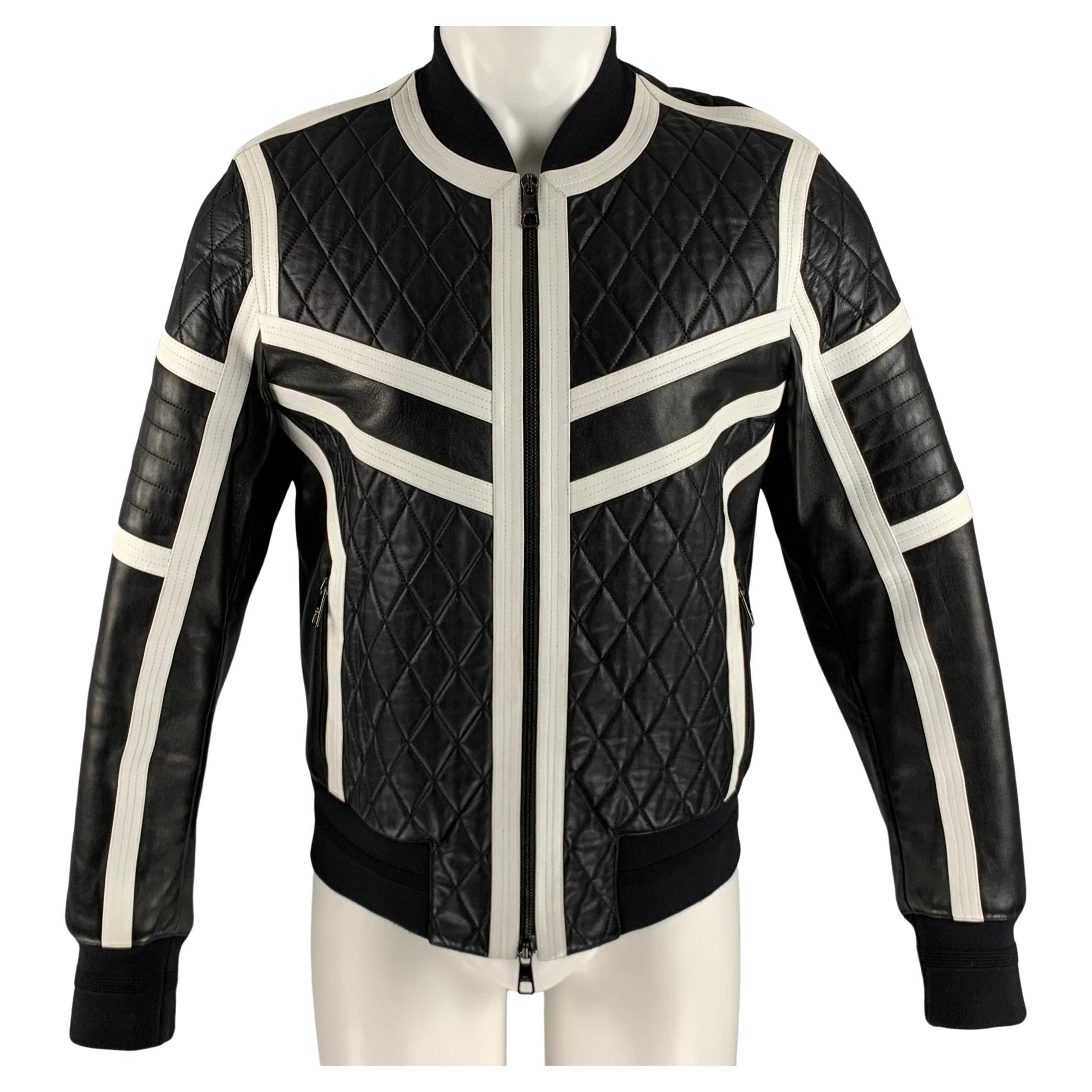 NEIL BARRETT Talla M Chaqueta de piel acolchada blanca negra con cremallera en venta