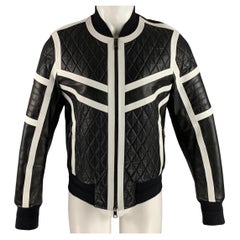 NEIL BARRETT Giacca con zip in pelle trapuntata bianca e nera taglia M