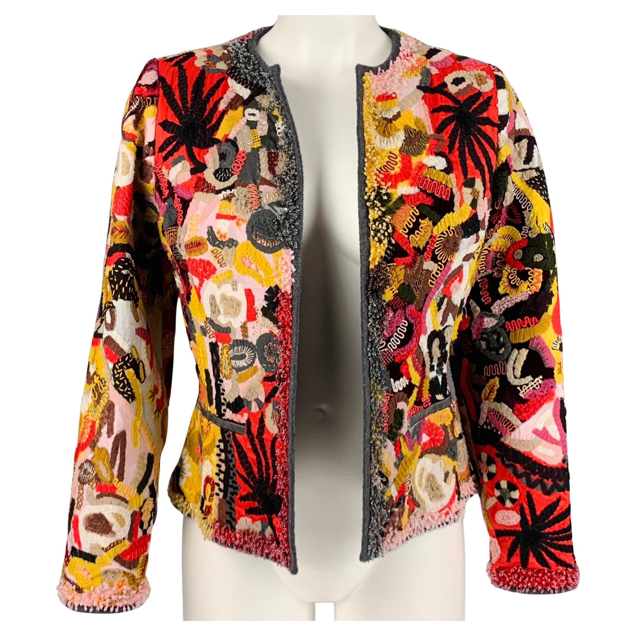 OSCAR DE LA RENTA Size 6 Yellow Red Virgin Wool Blend Jacket