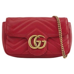 Gucci Marmont Super Mini Flap Leather Bag Red Leather