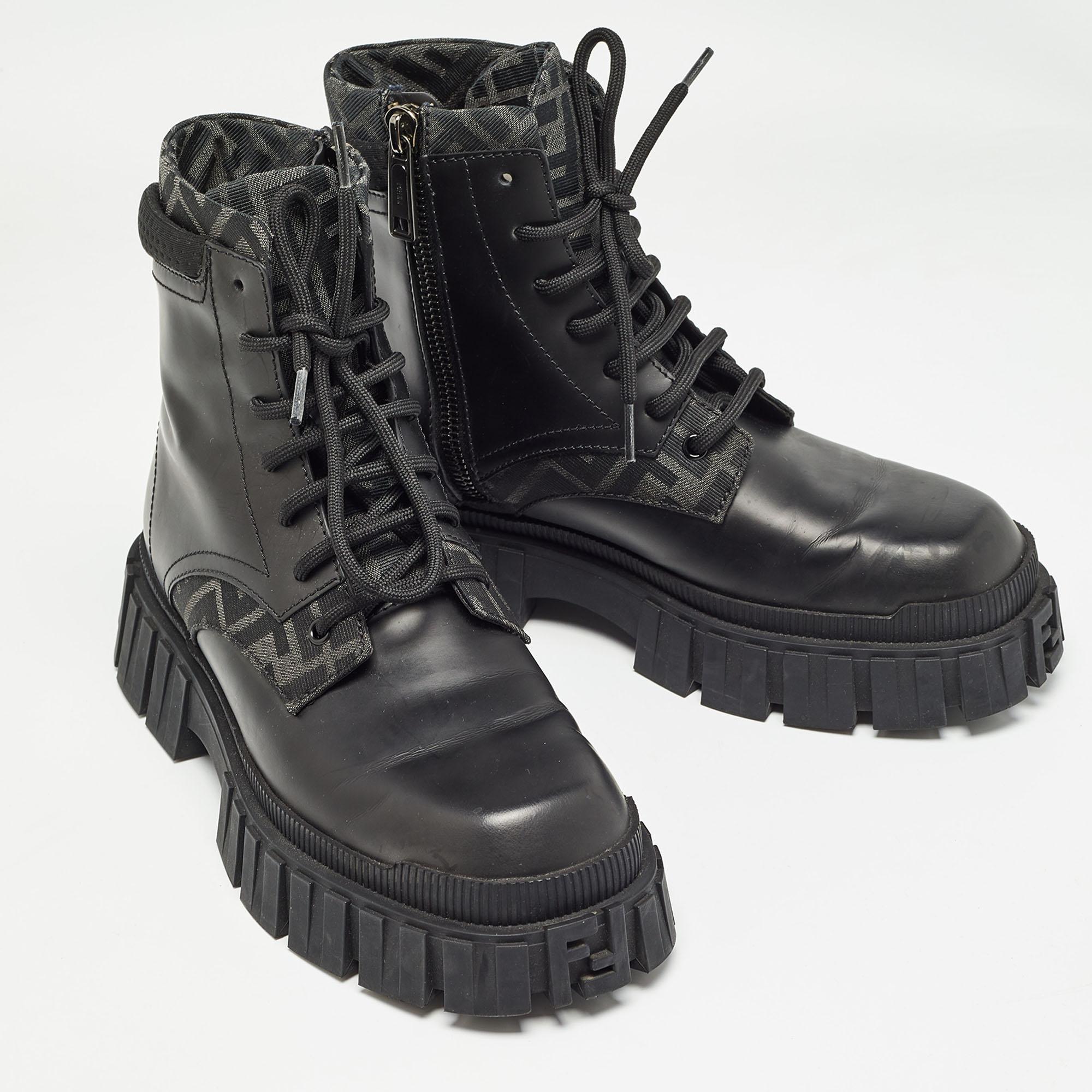 Men's Fendi Black Leather and Canvas Ankle Boots Size 41 For Sale