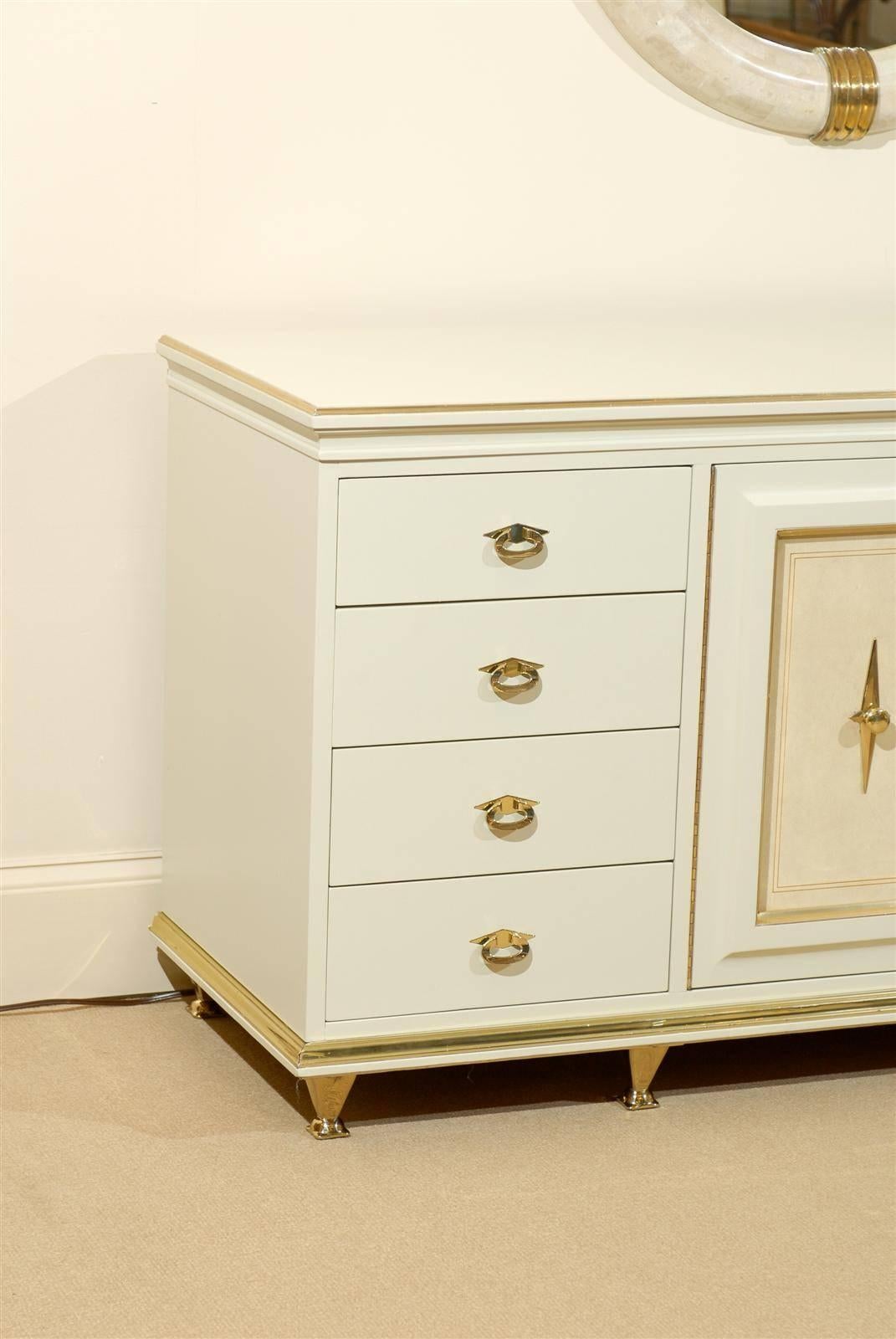 Remarkable Chest or Buffet by American of Martinsville in Cream Lacquer In Excellent Condition For Sale In Atlanta, GA