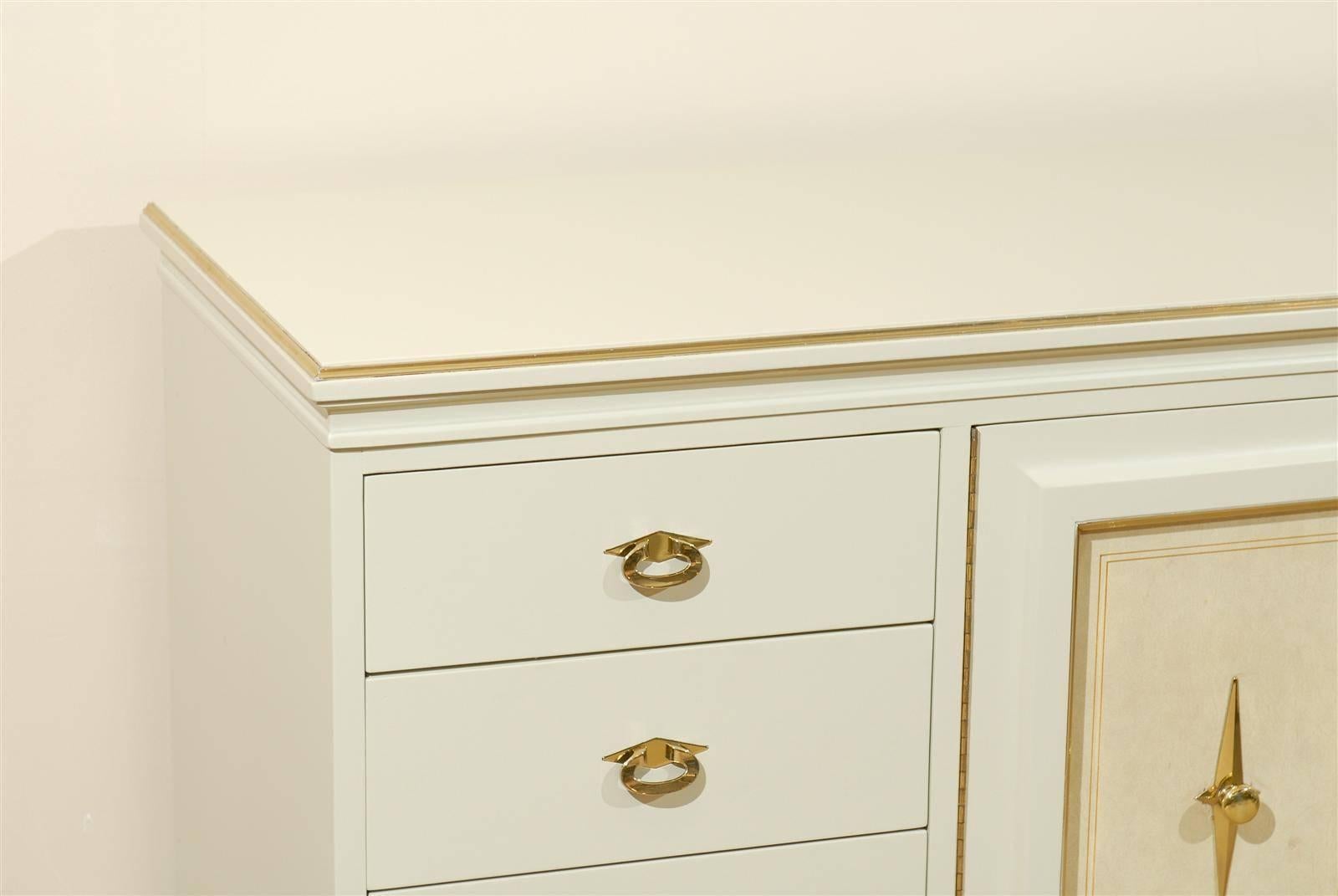 Remarkable Chest or Buffet by American of Martinsville in Cream Lacquer For Sale 1