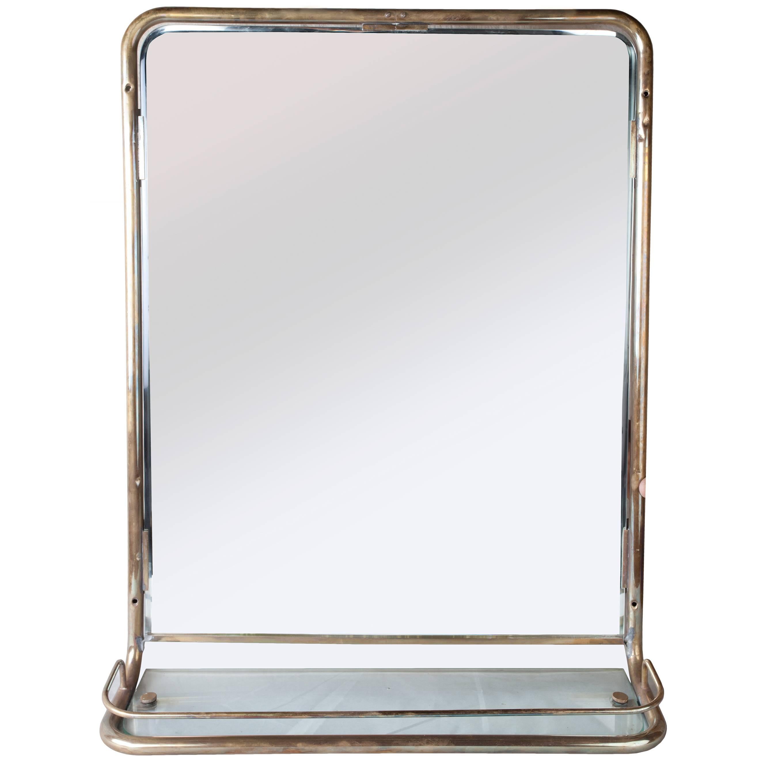 Unusual Brass Mirror from a Ship's Stateroom, circa 1960s