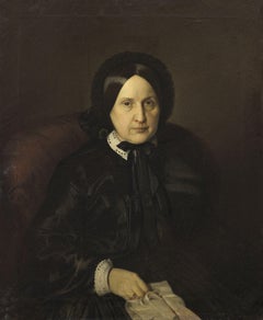 19th Century Portrait Noble Woman Nord Europe Ritratto Oil on Canvas Black