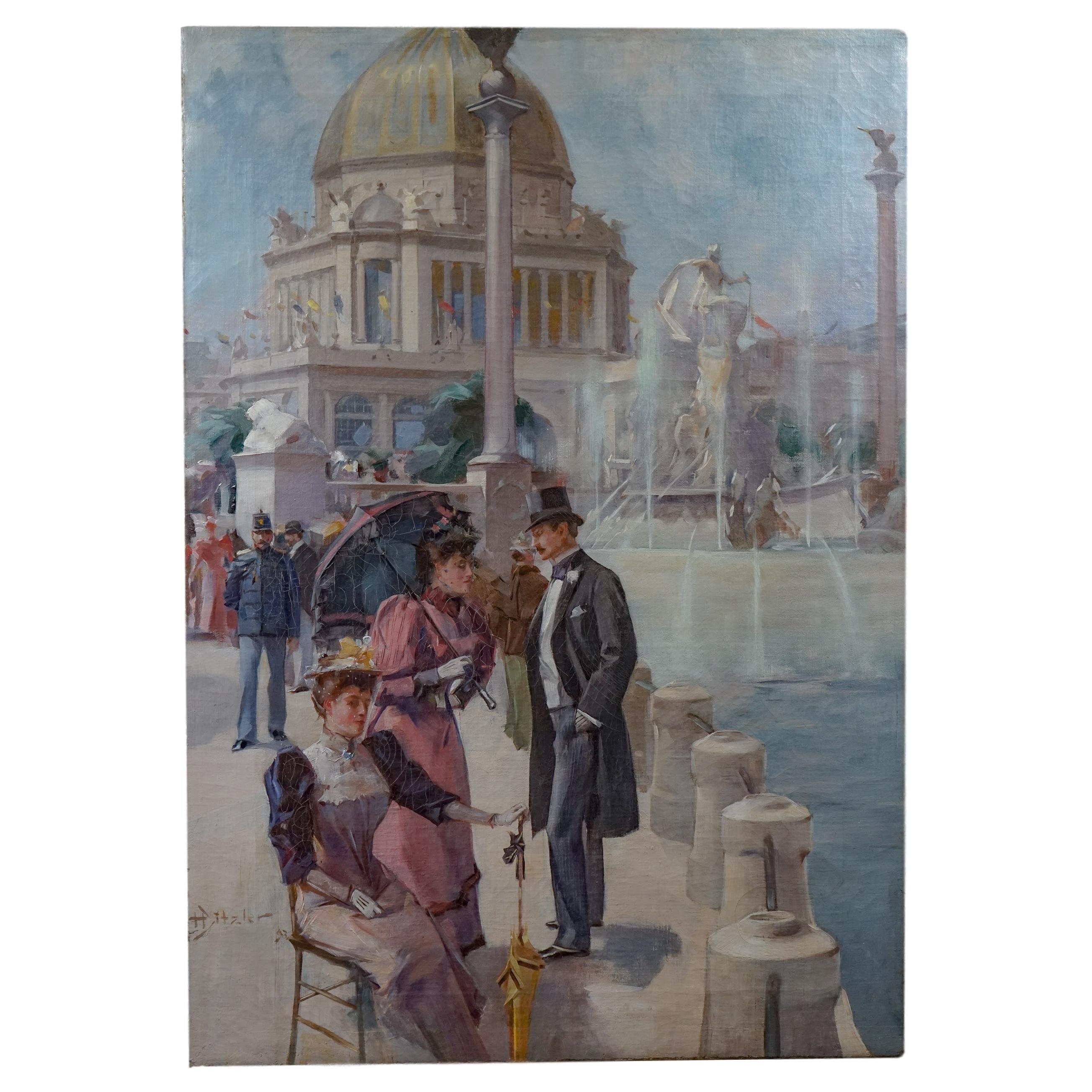 Figurative Painting di Hugh Ditzler  - Periodo Impressionista Americano Fiera Mondiale dell'Esposizione Colombiana del 1893