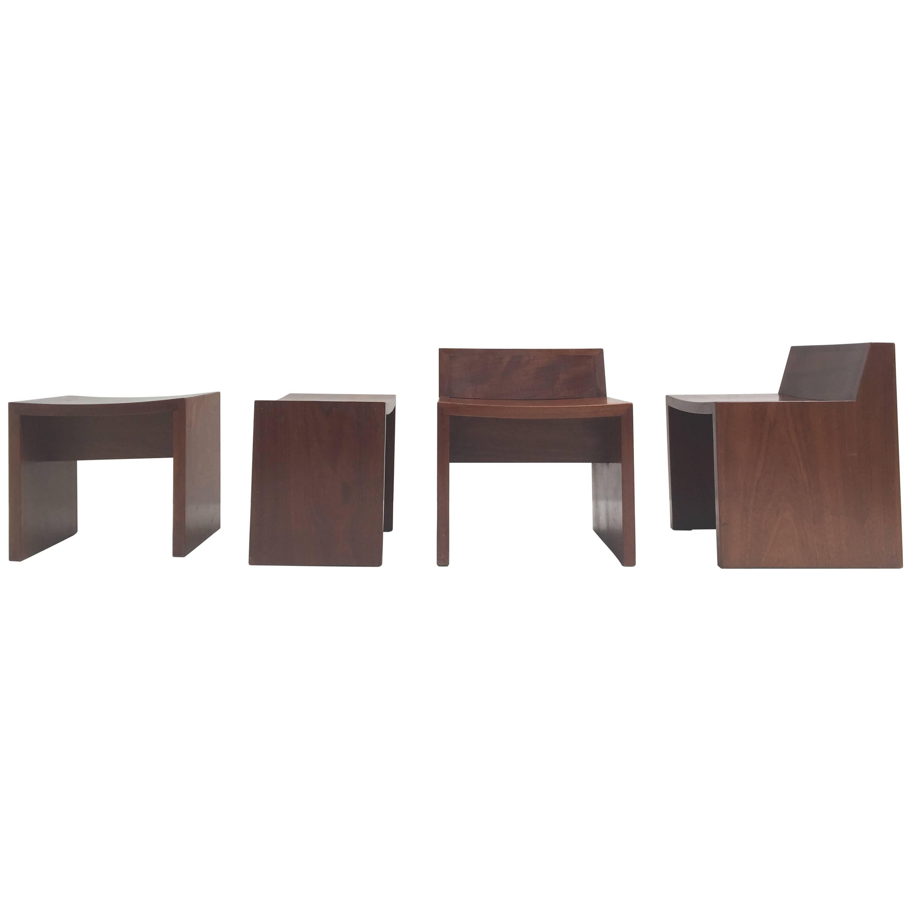 Unique Set of Solid Mahogany Church Seats by Dutch Architect Harry Nefkens, 1963