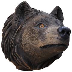 Rustic Carved Wood Wolf Head with Glass Eyes