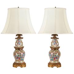 Pair of Chinese Export Lamps with Ormolu