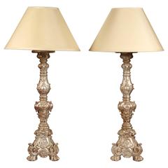 Pair of Florentine Silver  Lamps with Shades