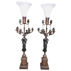 Pair of French Gilt Bronze Angelic Figural Candelabras, Circa 1820