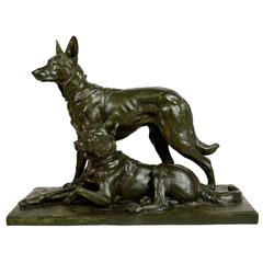 Bronze German Shepherds Grouping by Charles Paillet