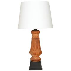 Wood Artifact Table Lamp with Custom Linen Shade