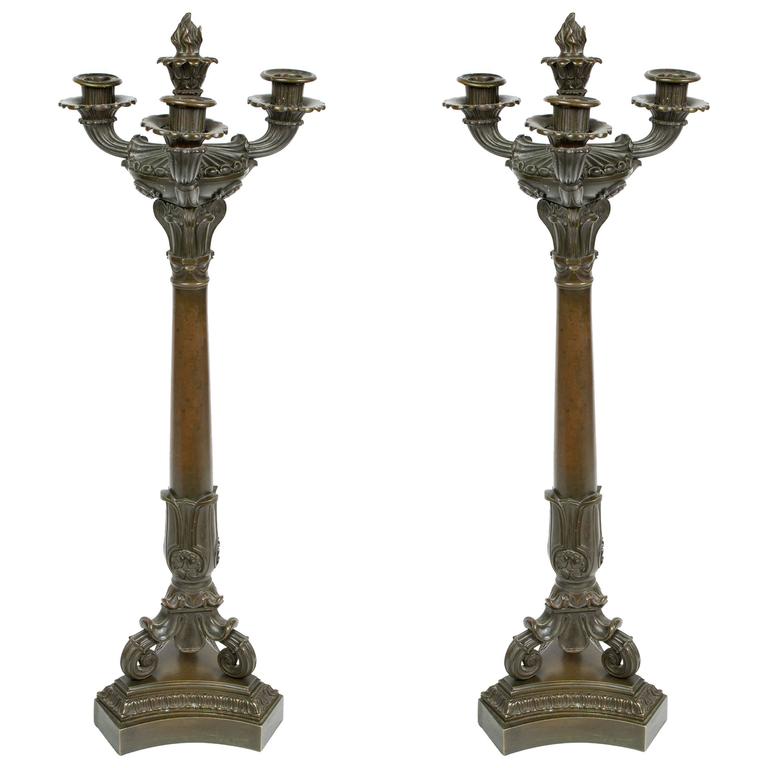 Pair of Bronze Charles X Candelabras