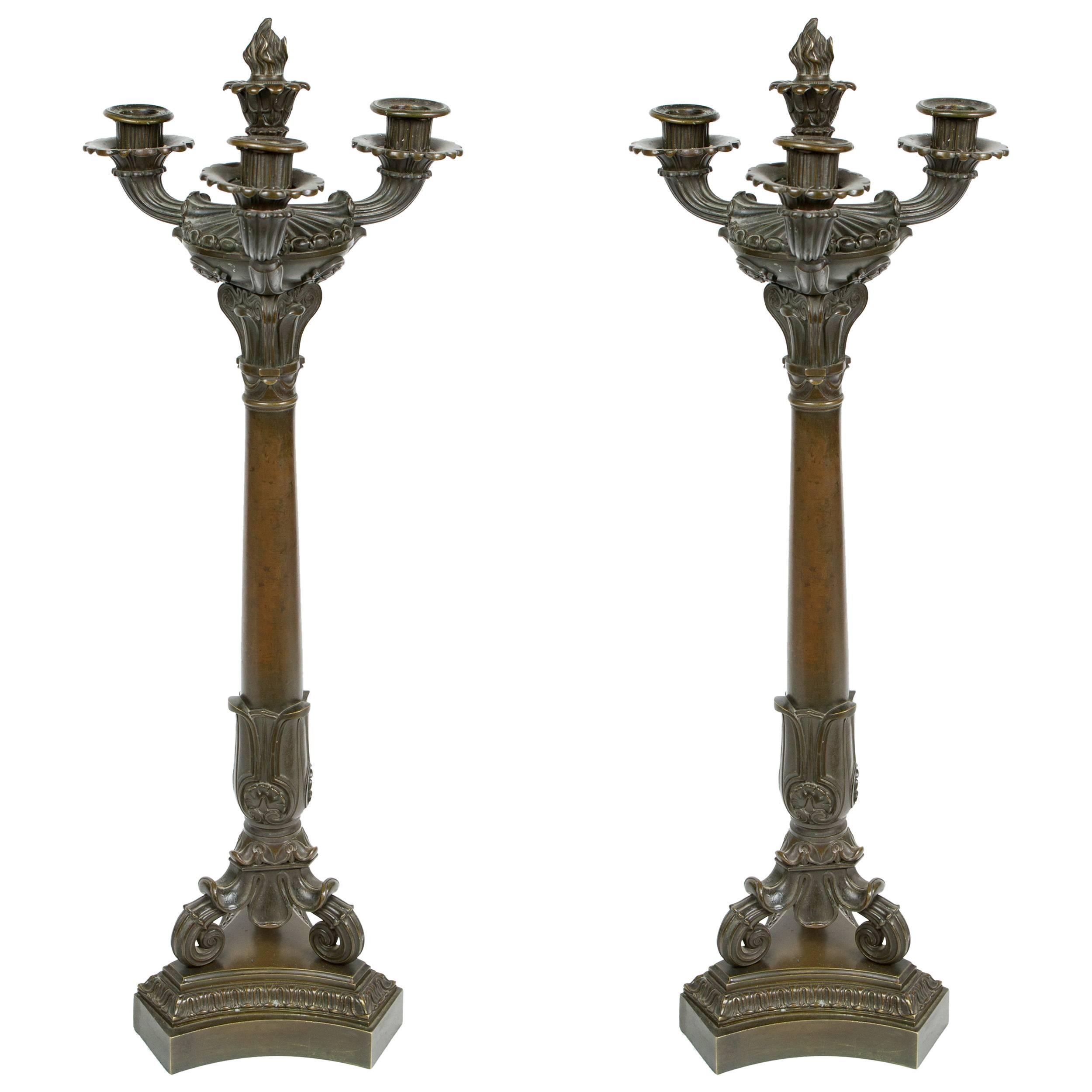Pair of Bronze Charles X Candelabras For Sale