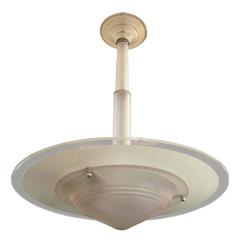 French Modern Frosted Art Glass Chandelier with Glass Stem and Canopy 10