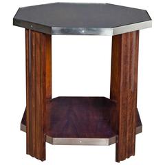 French Art Deco Octagonal Walnut Side Table with Nickeled Bronze Mounts 11