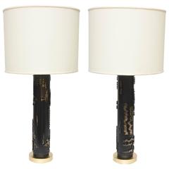 Vintage Unusual Pair of Wallpaper Roll Lamps