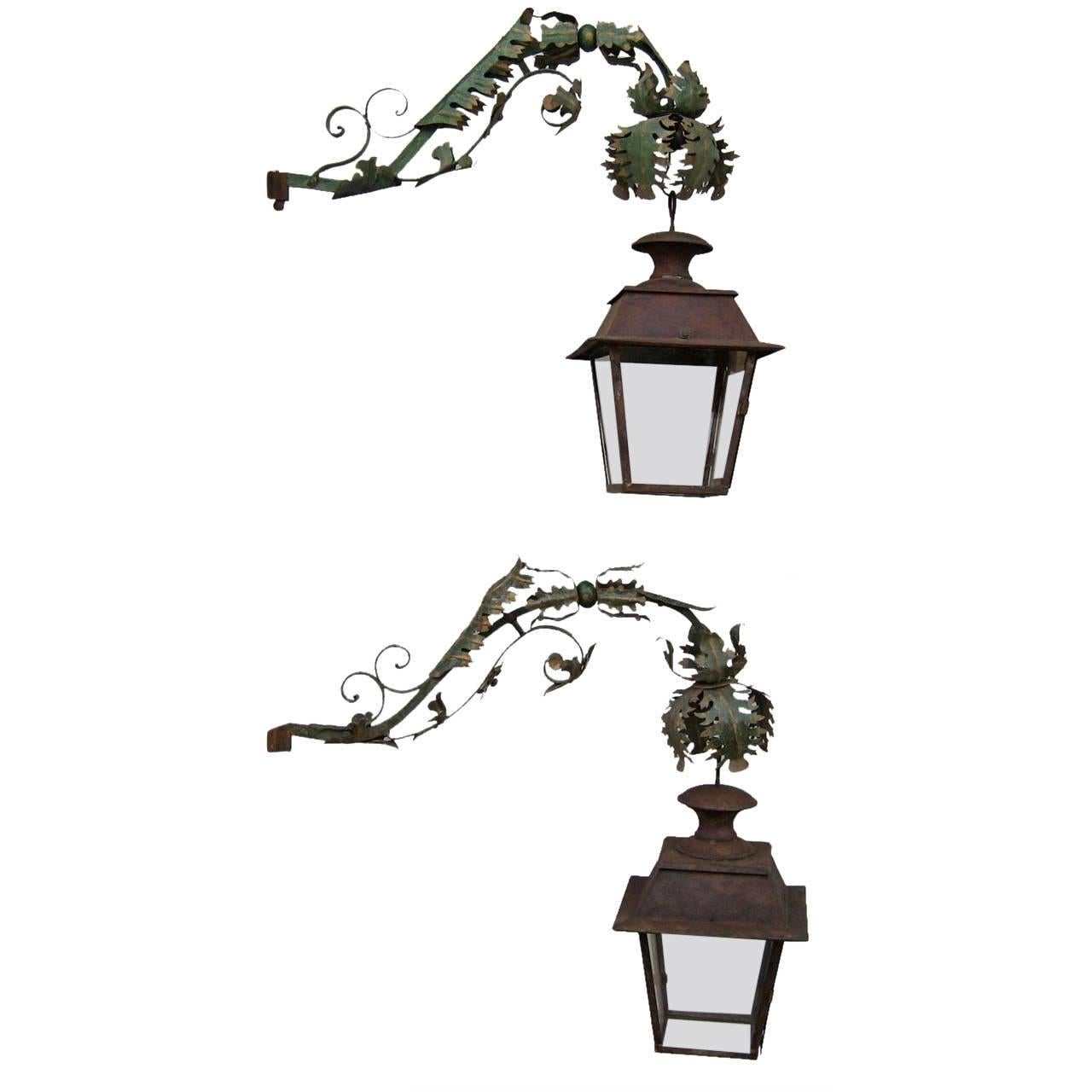 Pair of 18th Century Lanterns with 19th Century Potences