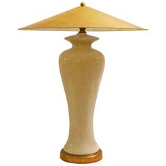 Asian Moderne Brass and Cracle Glaze Ceramic Rare Table Lamp