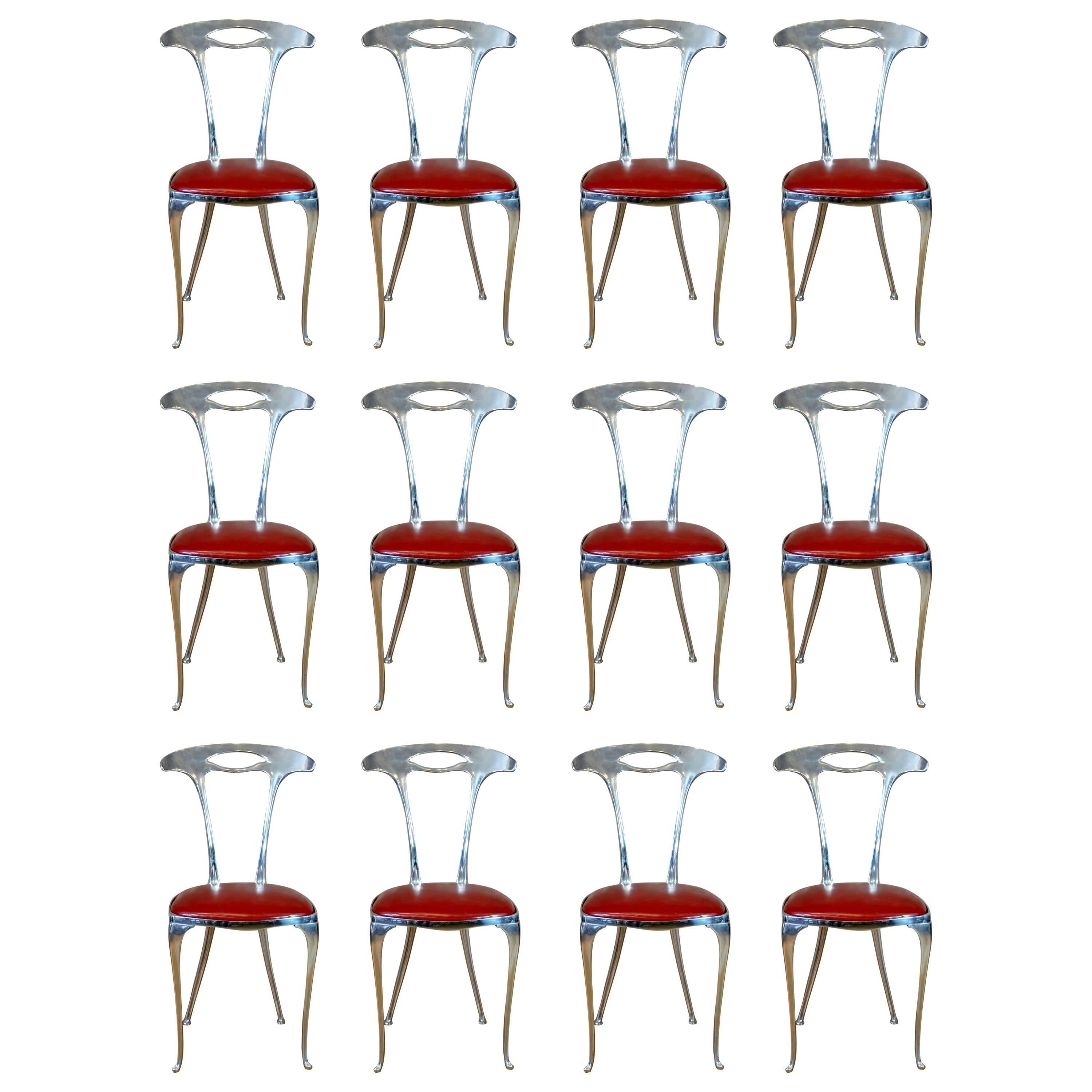 10 Polished Aluminum Thinline Dining Chairs For Sale