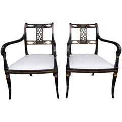 Pair of English Regency Faux Painted and Gilt Armchairs, Circa 1820