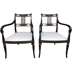Pair of English Regency Faux Painted and Gilt Armchairs, Circa 1820 2