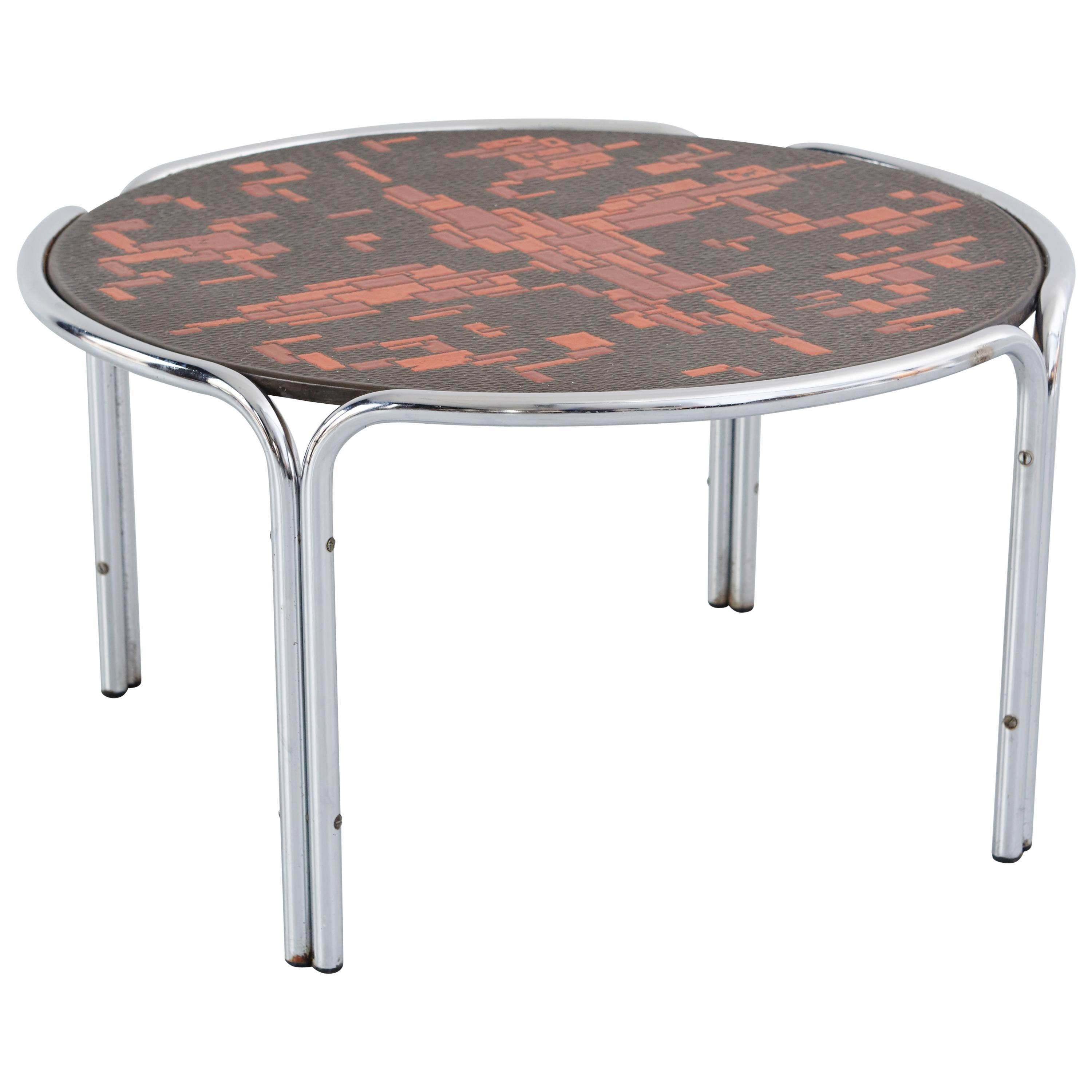 Mid-Century Mosaic and Chromed Steel Cocktail Table For Sale