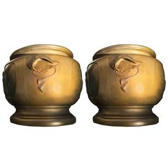 Japan Late Meiji Pair Cast Bronze Planters Hibachi 