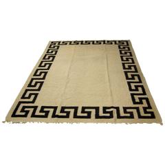 French Moderne Black and Camel Greek Key Wool Carpet