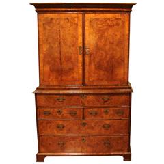 Queen Anne or George I Walnut Secretaire Cabinet-on-Chest