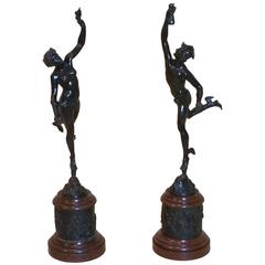 Pair of 19th C. Bronze Figures on Marble Bases 