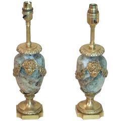 Pair of 19th C. French Marble and Ormolu Mounted Table Lamps 