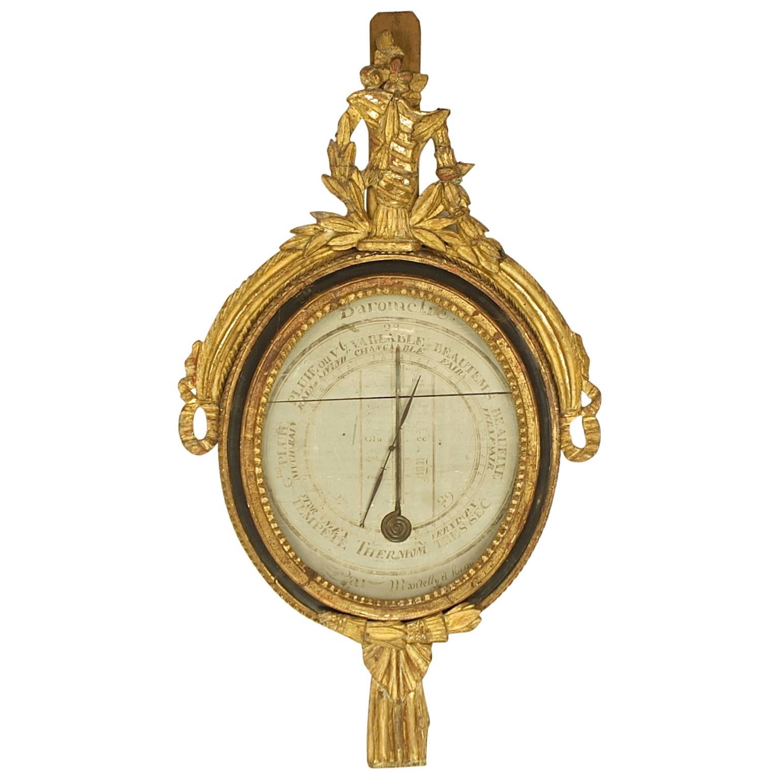 18th Century Louis XVI Giltwood and Painted Barometer