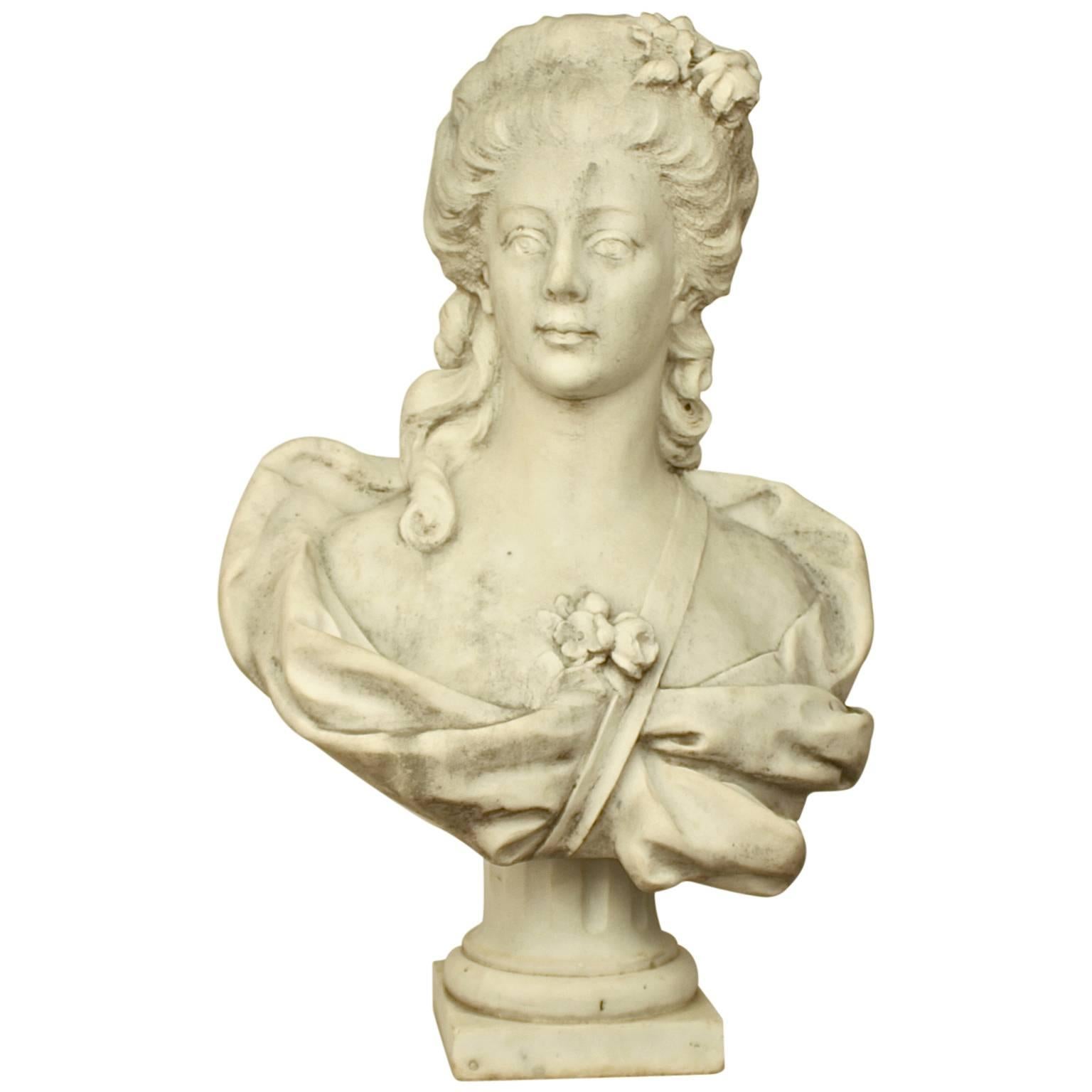 18th or 19th Century White Marble Bust of a Young Woman