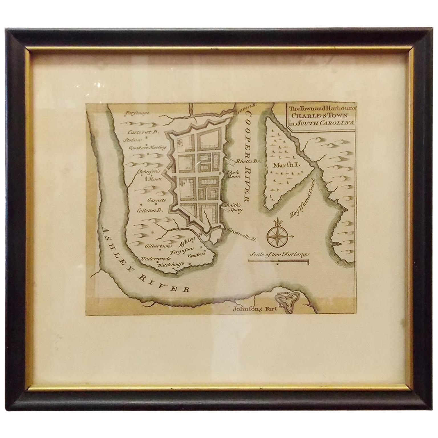 Rare Charleston, South Carolina Engraved Map "Town and Harbor, " Circa 1747