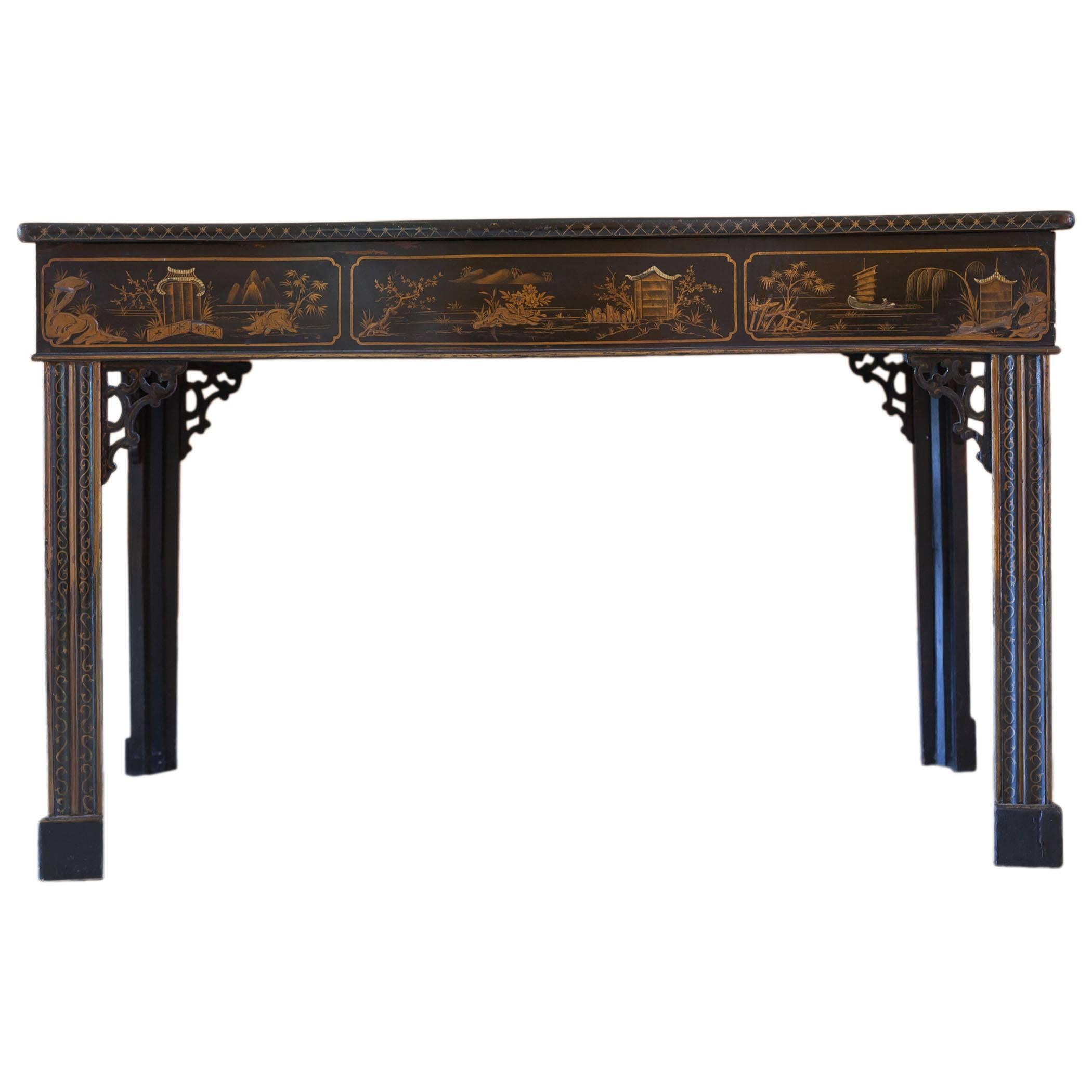 George III Chinese Chippendale Black Japanned Console Table