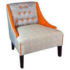 Mid-Century Lounge Chair, Hollywood Regency Style in Tan, White, Orange-in stock