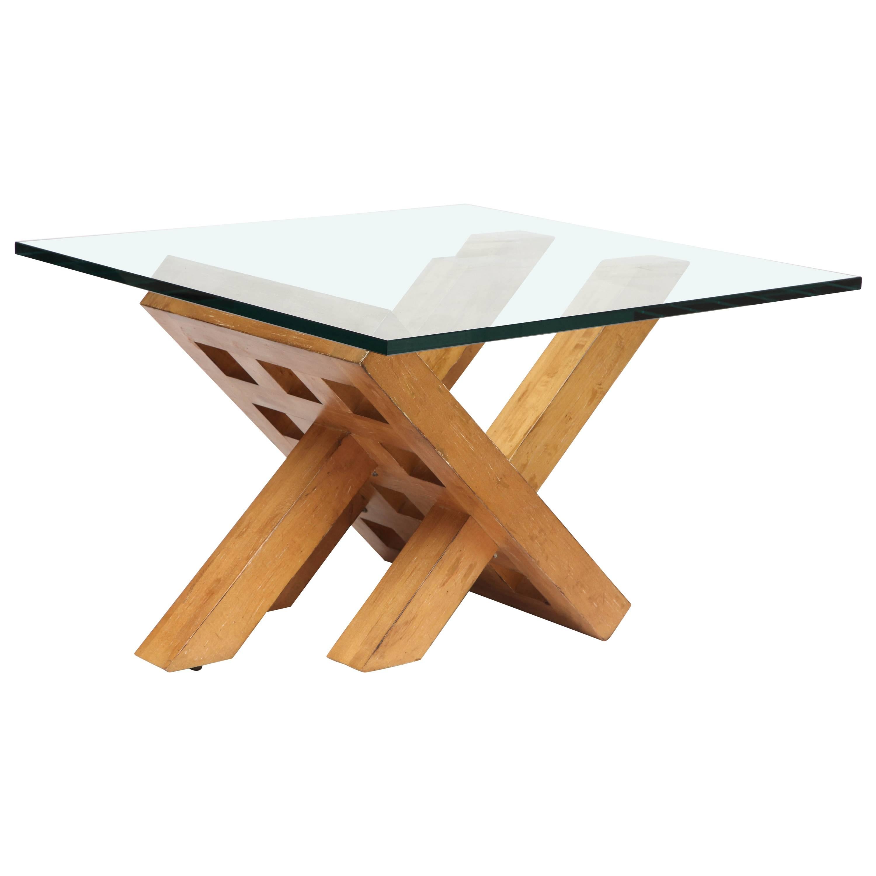 1940s Art Modern Architectural Wood and Glass Table