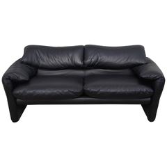 Leather Two-Seat Maralunga Sofa by Vico Magistretti for Cassina