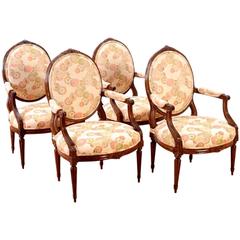 Louis XVI Style Carved Beechwood Fauteuils, Set of Four