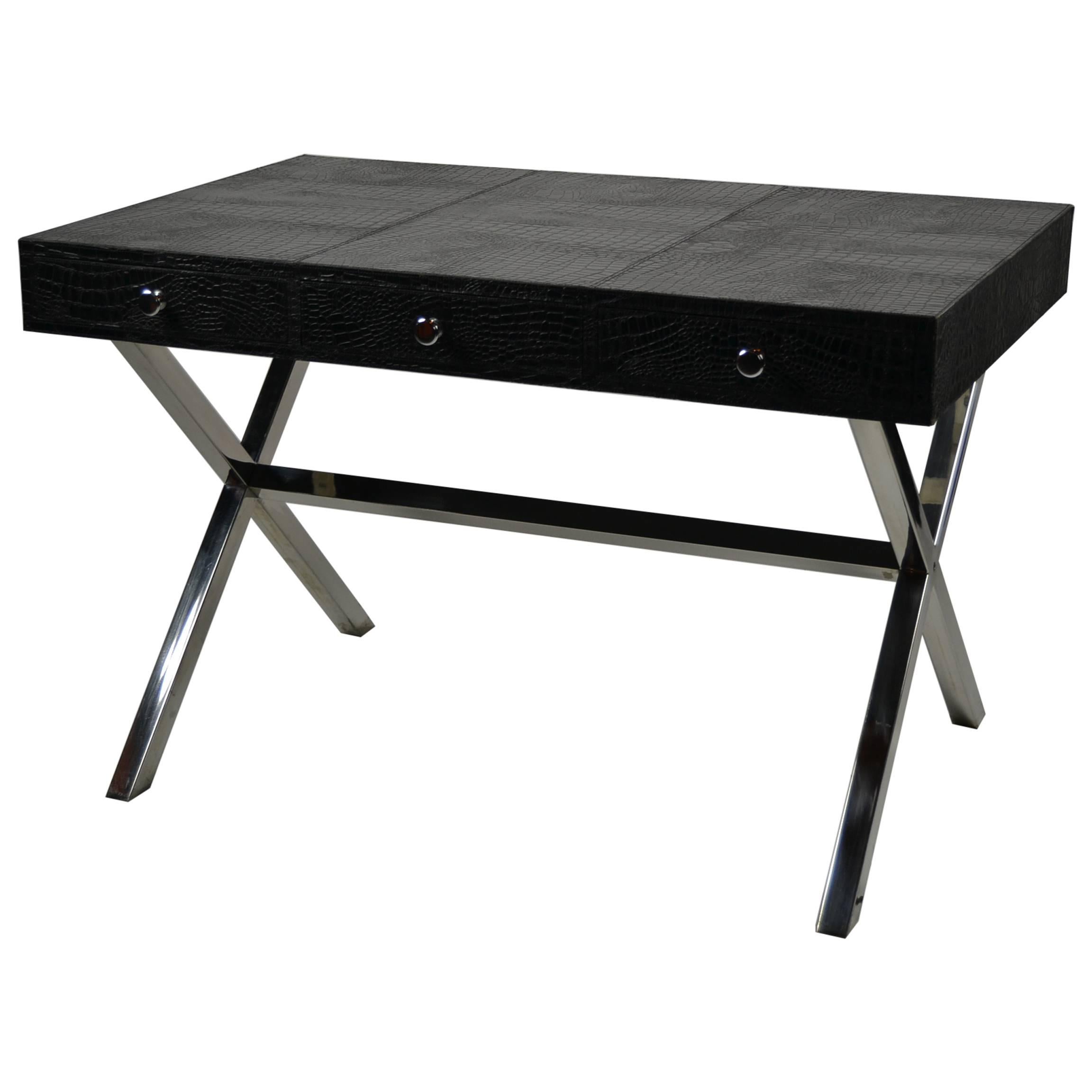 Stylish Andrew Martin's Black Crocodile Leather Desk