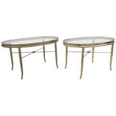 Pair of Aged Brass Faux Bamboo Occasional Tables by Mastercraft. 12