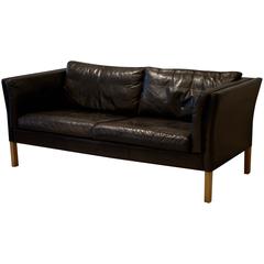 Vintage Danish Black Leather Sofa