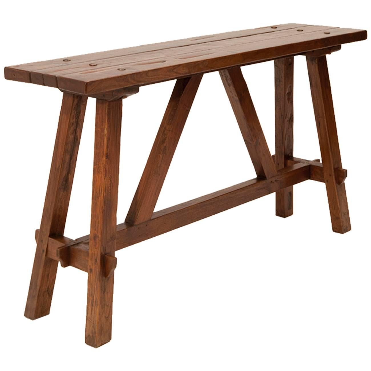 Monk Table Made with Teak Planks, Indonesia For Sale